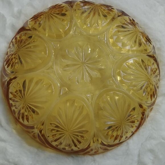 Vintage Amber Depression Starburst Pattern 1940s Pressed Glass Bowl - Picture 3 of 6
